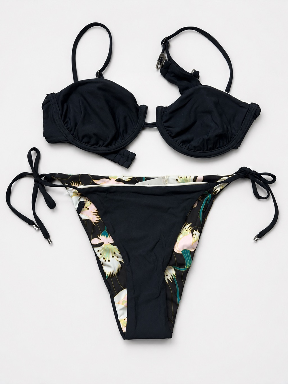 Maaji Black Floral-Accent Tie-Side Bikini